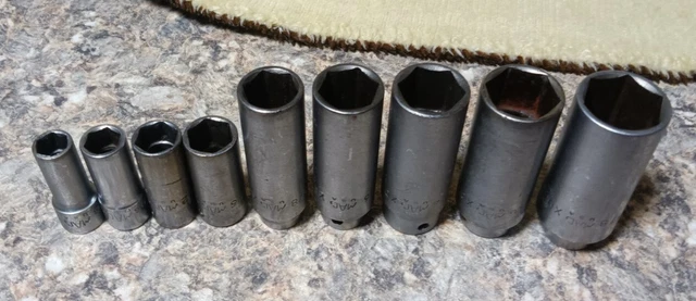 Mac Tools 3/8" Drive Deep Socket Set SAE 6-point. XD Series Straight Run of 9