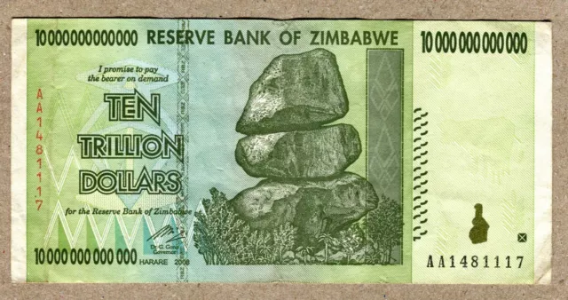 Zimbabwe 10 Trillion Dollars banknote AA 2008 P88 VF used currency bill