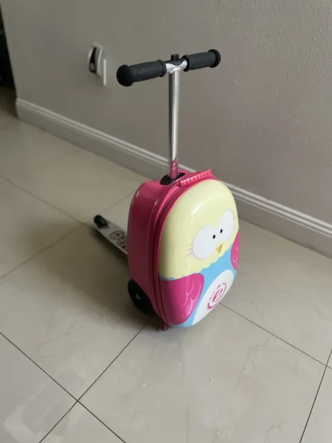 FLYTE Kids Carry on Upright Luggage Suitcase Scooter Owl Style Pink **RARE**