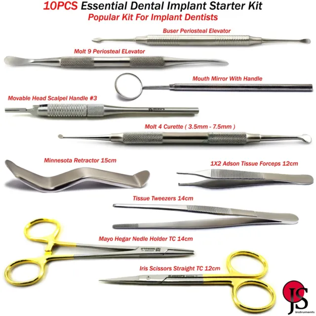 Dental Implant Surgical Kit Dentists Cheek Retractor Needle Holder Curette 10PCS