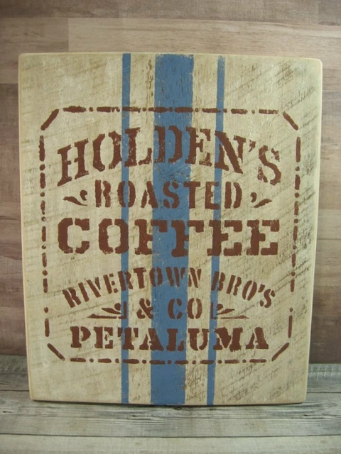 Vintage Barn Wood ROASTED COFFEE Sign Stripe  Primitive Rustic Farmhouse