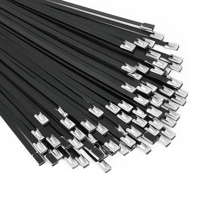 Cravatte in metallo nero 100 pz 11,8 pollici 304 cavo rivestito in acciaio inox X6V6