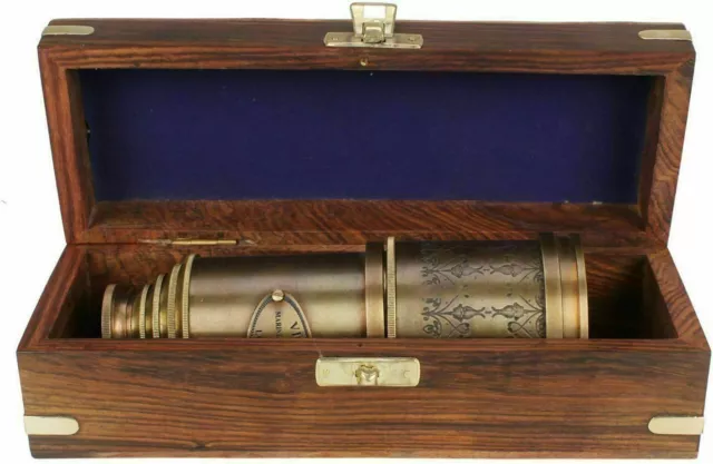 Marine Telescope Nautical Antique Solid Brass Maritime Pirate Spyglass 20" box