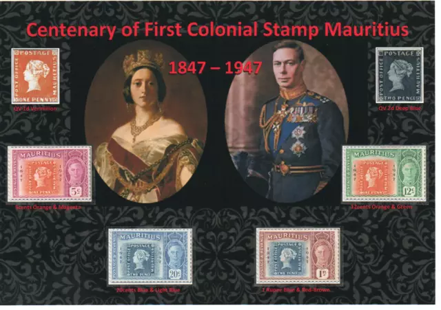 Kgvi 1948 Nice Display First Colonial Stamp Centenary Mauritius 1847-1947 Mm#3