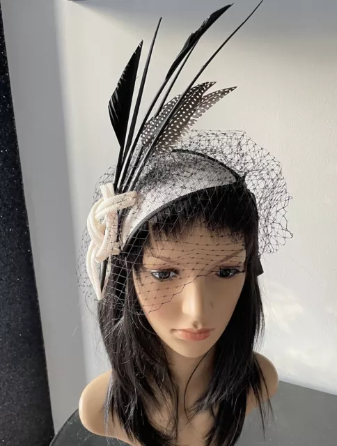 Suzanne Bettley Ivory Black Fascinator Wedding  Hat Disc Occasion Formal