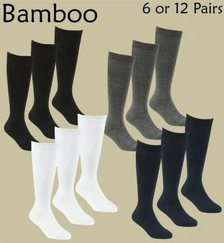 Enfants Hauteur Genou Chaussettes Filles Garçons Bambou École 6 Ou 12 Paires