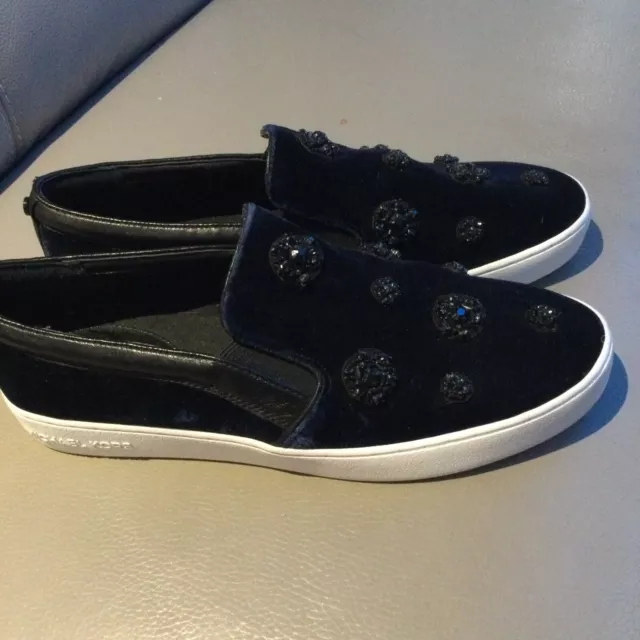 Michael Kors Dark Blue/black Rhinestone embellished slip on ladies shoes Uk 7.5