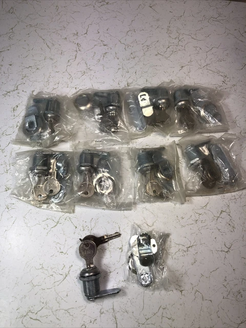 9 Cylinder Lock Cam Sets for Cabinets of 2 Key's Each Numbered Alike New