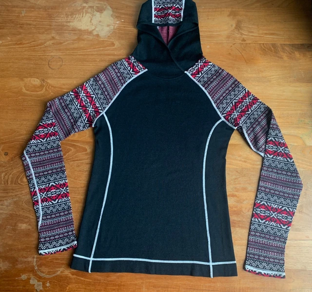 Akini 100% Merino Wool Black Hoodie Top Base Layer Ski Workout Women’s Size L