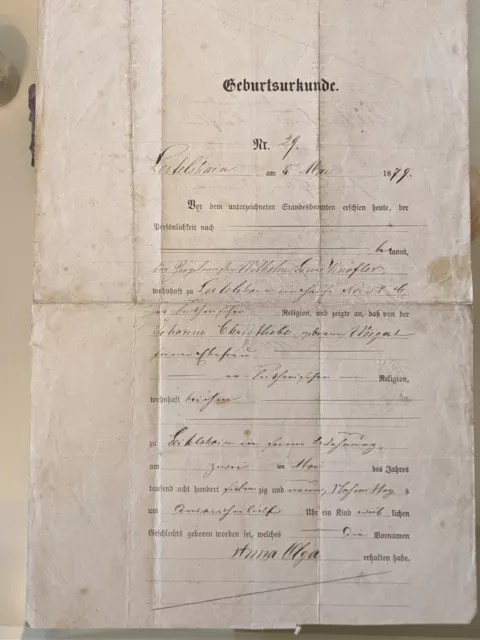 Geburtsurkunde aus Leitelshain vom 05.05.1879