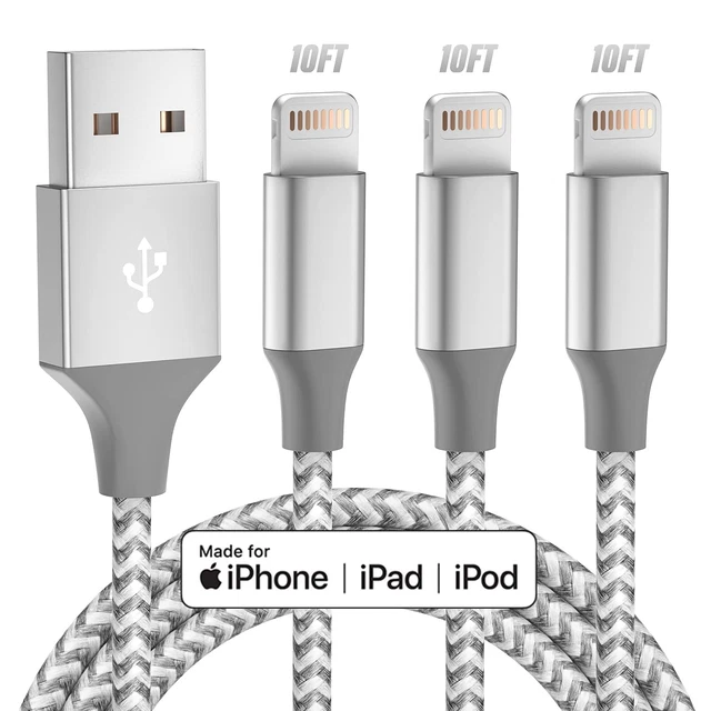 Iphone Charger [Apple Mfi Certified] 3Pack 10FT Long Lightning Cable Fast Chargi