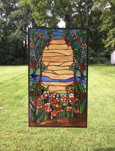 20.75" x 34.50" Handcrafted stained glass window panel Desert Dawn 2