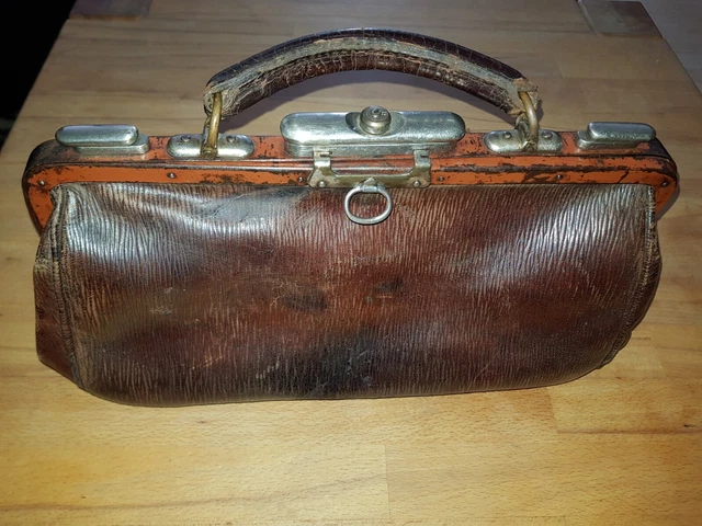 Alter Arztkoffer - kleine Leder Tasche Arzt - Koffer alt braun / 1920iger Jahre