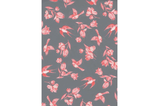 Papel Decopatch Ref 649 - Paquete de 20 flores rojas y pájaro sobre gris (381 x 305 mm)