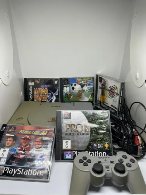 Sony Playstation 1 Ps1 Console Scph-7502 With Controller And 5 Games