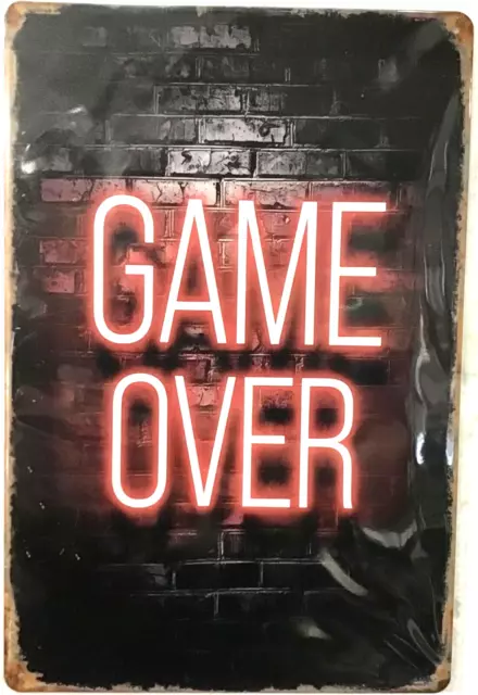 TIN SIGN new 8x12 Game over video gaming gamer x box play station man cave C21