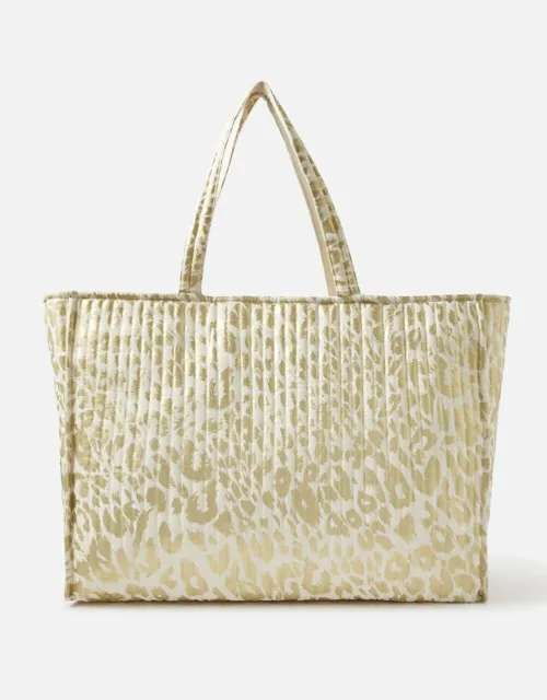 Monsoon Accessorize Leopard print tote bag shopper tote large cream gold