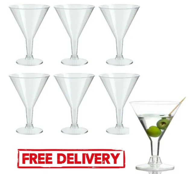 Set Of 6 Plastic Martini Glasses Clear Cocktail Drinking Glass 200ml 20cl