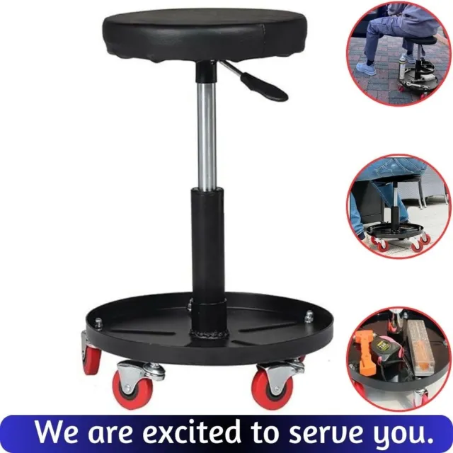Adjustable Workshop Stool 360 Rotating Garage Chair Round Working Seat With Tray