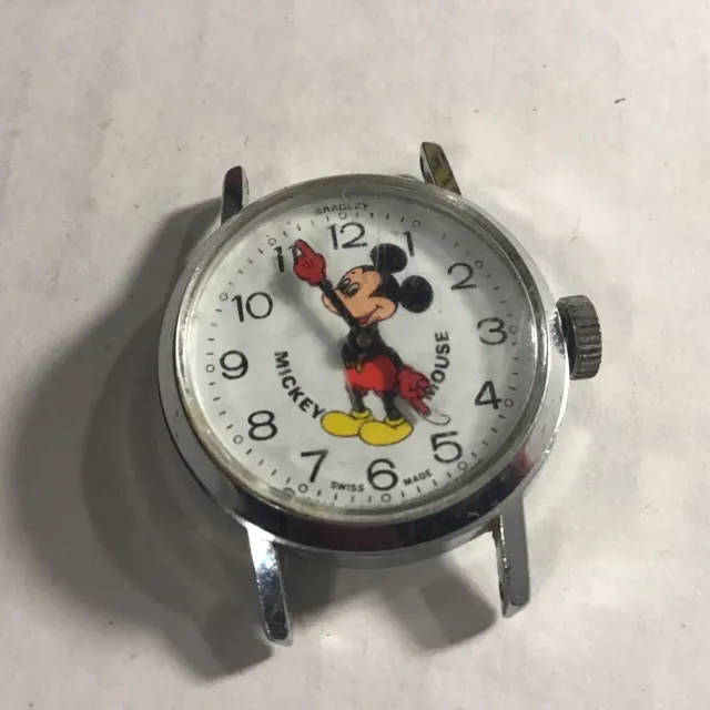 Bradley Swiss Made Mickey Mouse Disney Wind Up Watch Wristwatch FOR SERVICE