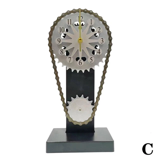 Gray Vintage Rotating Gear Clock Desk Clock Antique Gear Iron Timing Chain Sh A8