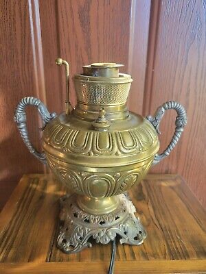 Antique 1888 Bradley & Hubbard Ornate Table Lamp Electric Brass Double Handle