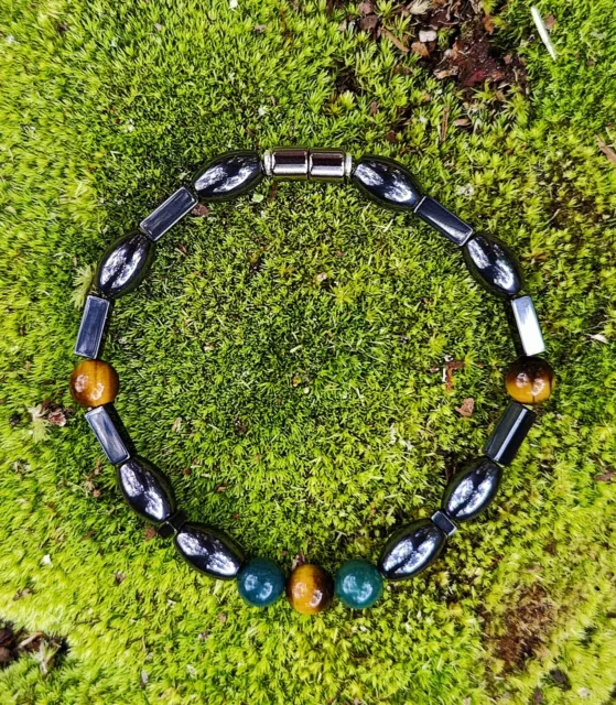 Men's Magnetic Hematite Therapy Bracelet with Natural Stones 9"