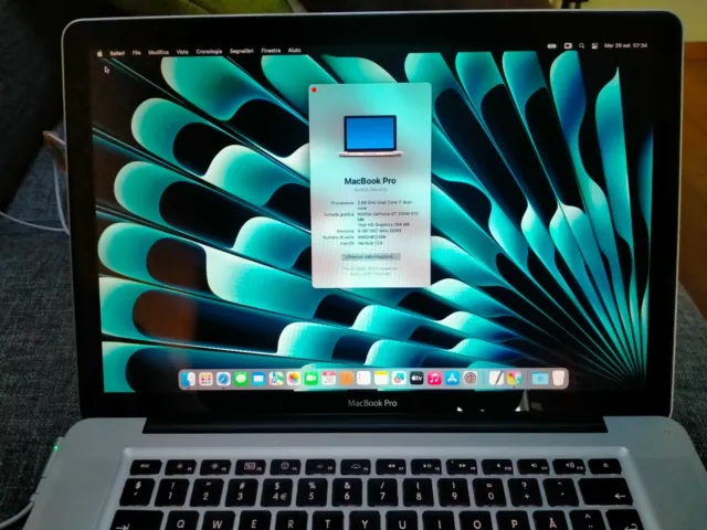 Apple Macbook Pro 15 Intel i7 MacOS Ventura 240GB ssd Intel + Nvidia 8GB Ram