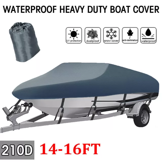 Heavy Duty 14-16ft/4.2-4.7m Trailerable Jumbo Boat Cover Waterproof Marine Grade