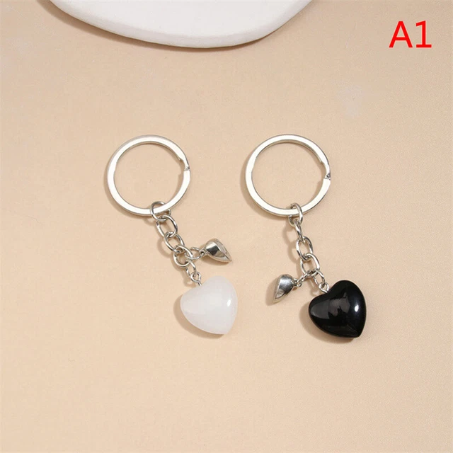 KeyChain Crystal Quartz Stone Heart Key Ring Magnetic Button Key Chains Gif GAIR