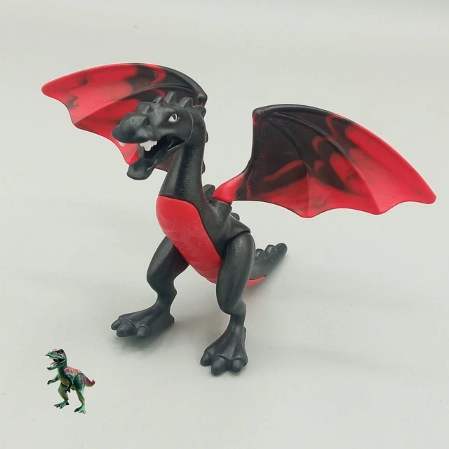 PLAYMOBIL-DRAGON NOIR-ROUGE-FEU-MÉDIÉVA-MAGAZINE-CHÂTEAU-FLAMMES-LÉZARD ...
