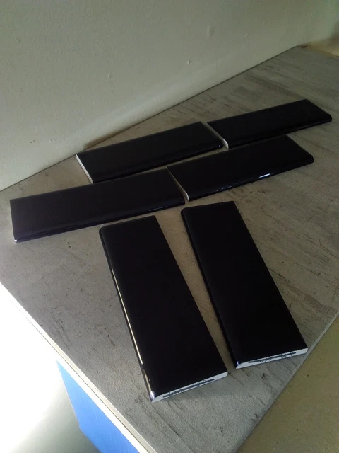 6 Pieces American Dal-Tile Black Bullnose (2 x 6 in.) Ceramic Tile "Black Gloss"