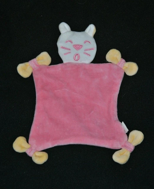 Peluche doudou chat plat SIPLEC LECLERC rose jaune blanc TTBE