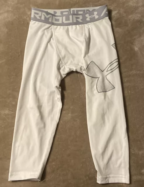 UNDER ARMOUR Girls Boys White Leggings Pants YSM Small Soccer Football HeatGear