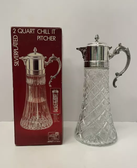 FB Rogers Company  ITALY Silver Plate and Glass 2 Qt Chill It Pitcher Ice Tube