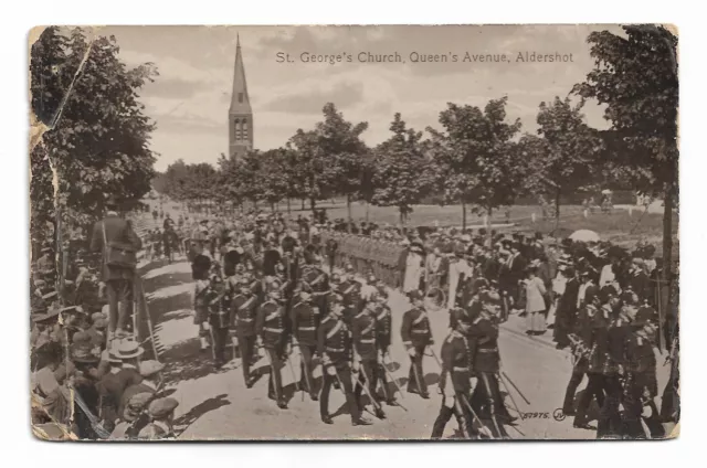 St. George's Church, Queen's Avenue, Aldershot military parade old postcard