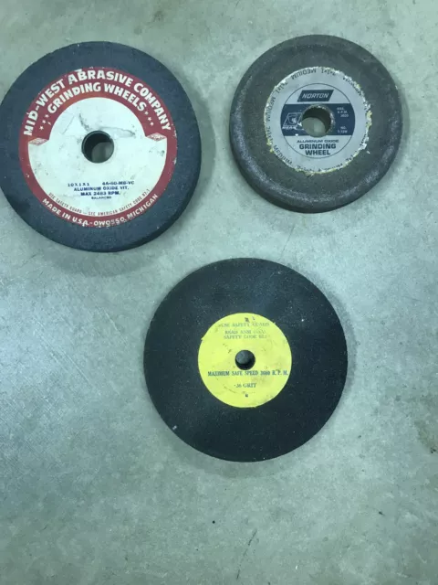 Lot Of 3 Used Grinding Wheels Norton , Mid West-Aluminum Oxide,  & An Unbranded.