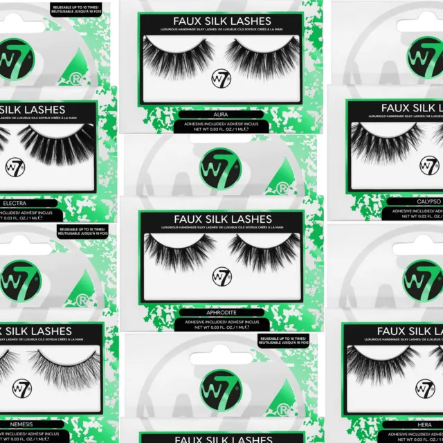 W7 Cosmetics Faux Silk Lashes - False Fake Eyelashes Long Black Easy Volume