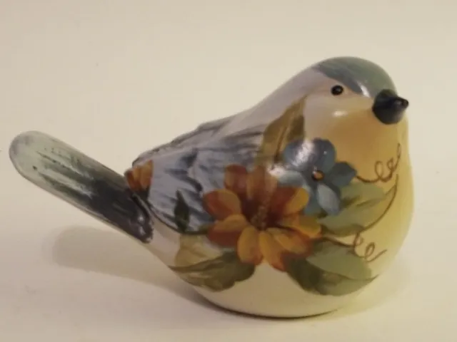 Ganz Chickadee Fat Little Blue Bird Figurine Hand Painted Flowers # EL 4828
