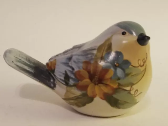Ganz Chickadee Fat Little Blue Bird Figurine Hand Painted Flowers # EL 4828
