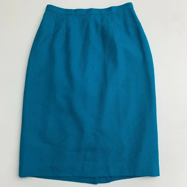 Weave Pencil Skirt Women's 6P Peacock Blue Textured Lined High Rise Poly Blend