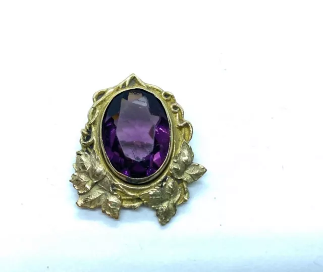 Antique Victorian Pinchbeck Gilt Metal Purple Paste Ornate Frame Brooch