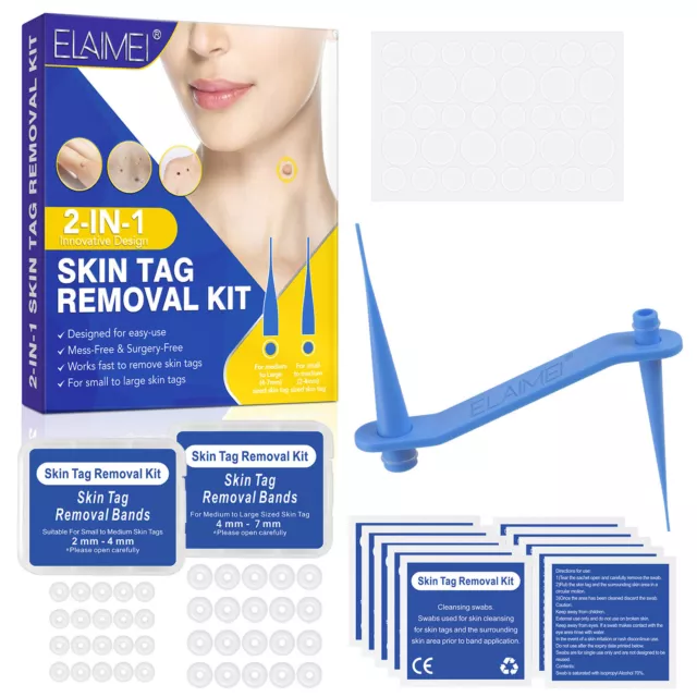 Skin Tags Repair Tool with 40 Rubber Bands for Face, Neck, Finger, 2-7mm Tags