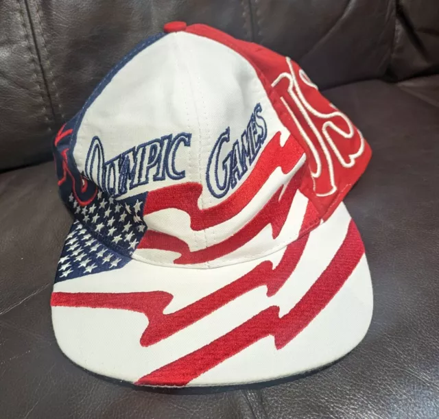 Vtg Atlanta Olympic Games 1996 Cap Hat SnapBack Logo 7 AOP Patriotic USA Flag