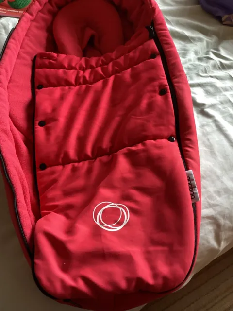 Bugaboo Pram Cosy Toes Foot Muff Red - Head Insert Fleece Lined Full Zip