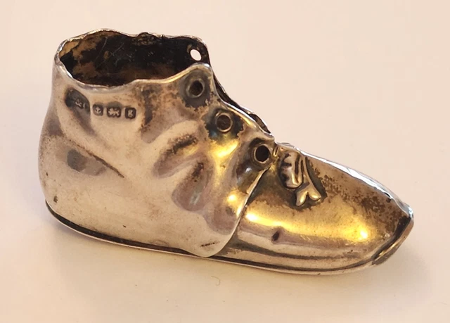 C.1902: Rare! English Birmingham Sterling Silver Hand Made Miniature Baby Shoe
