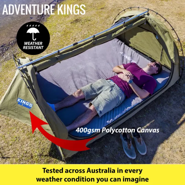 Double Swag Camping Canvas Tent Dome Swags Free Standing Queen Mattress Hiking 3