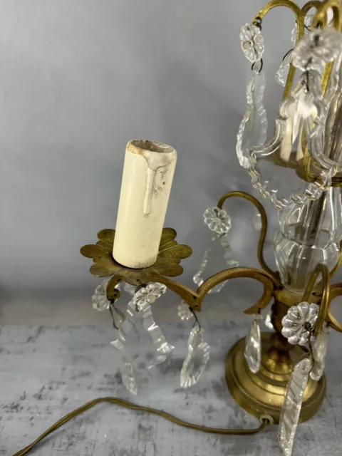 girandole feux bronze doré cristal taillé pampilles fleurs XIXème 3