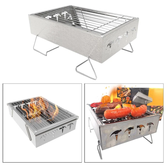 Tragbarer Mini BBQ Holzkohlegrill Klappbarer Edelstahlgrill für Camping Outdoor