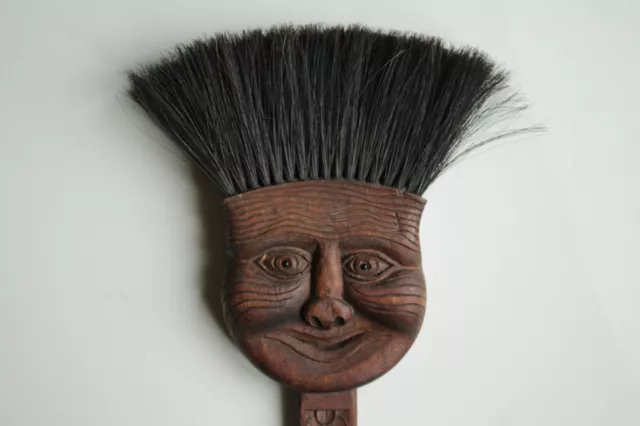 Antique Biltmore Industries Carved Walnut Folk Art Figural Hearth Brush